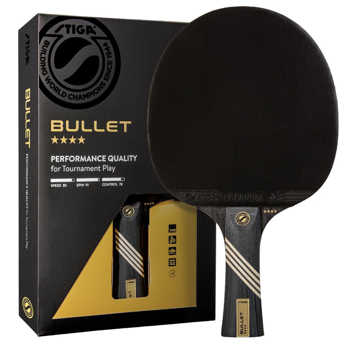 STIGA Bullet Pro Ping Pong Racket – Ultra-Light 5-Ply Blade – Advanced Grip Flared Handle – High-Performance Table Tennis Paddle